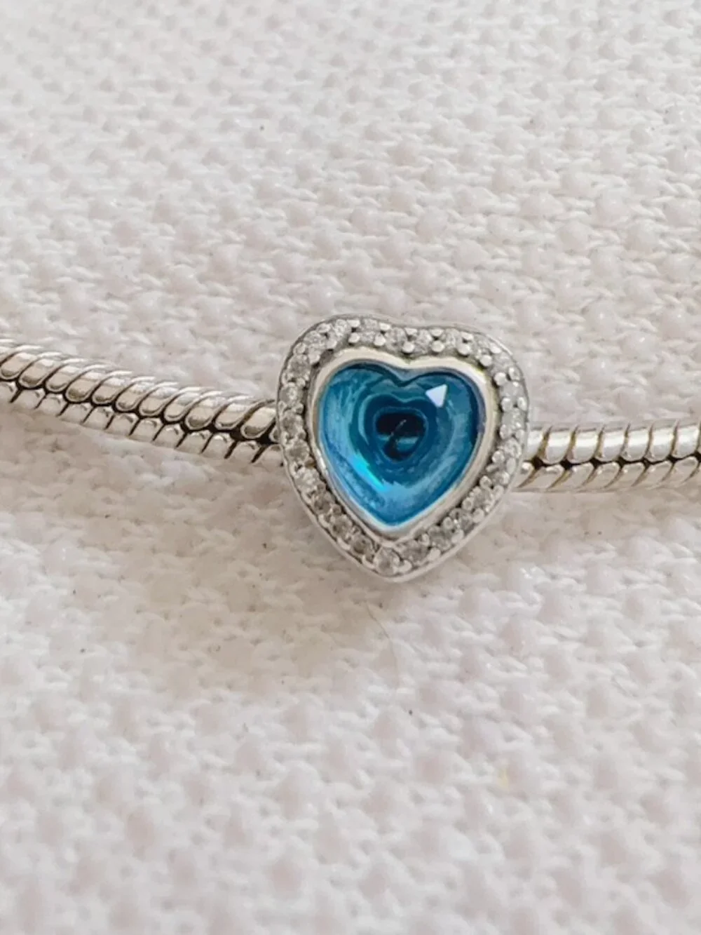 Sparkling Levelled Blue Heart Silver Charm For Pandora Bracelet